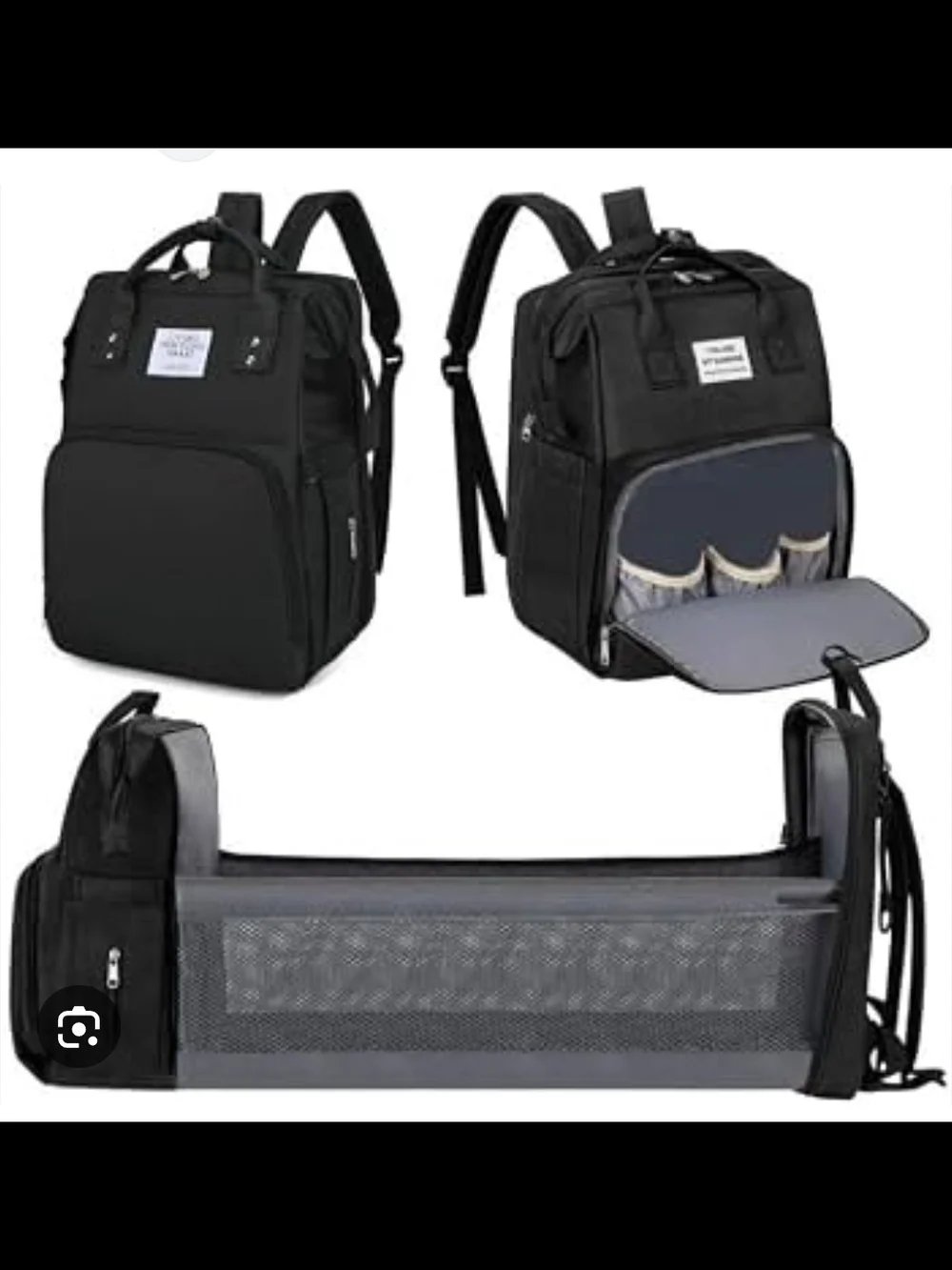 Black Multi-Compartment Backpack Diaper With Bassinet Changer